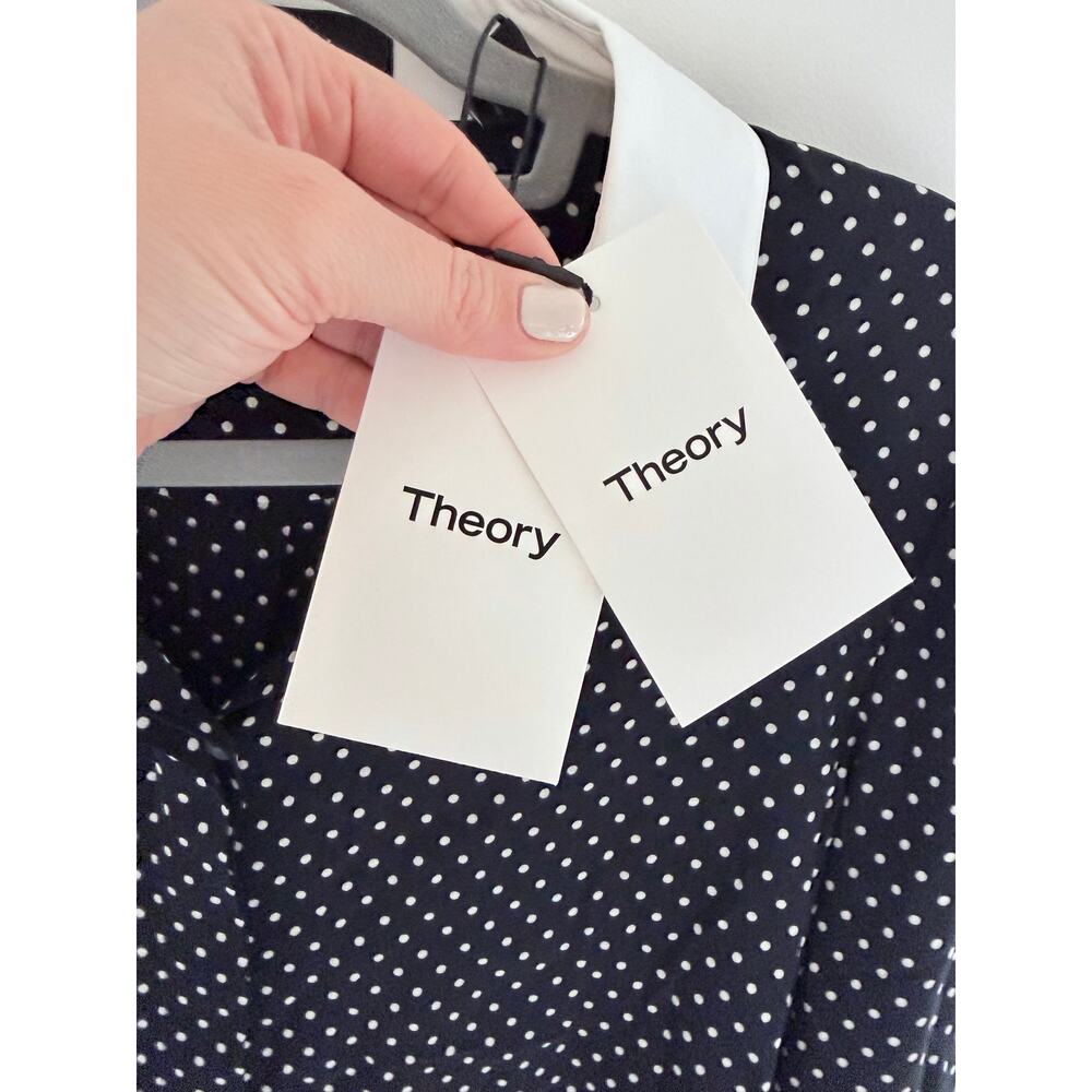NWT Theory Contrast Straight Shirt in Polka Dot Crepe-Size M - Picture 6 of 8